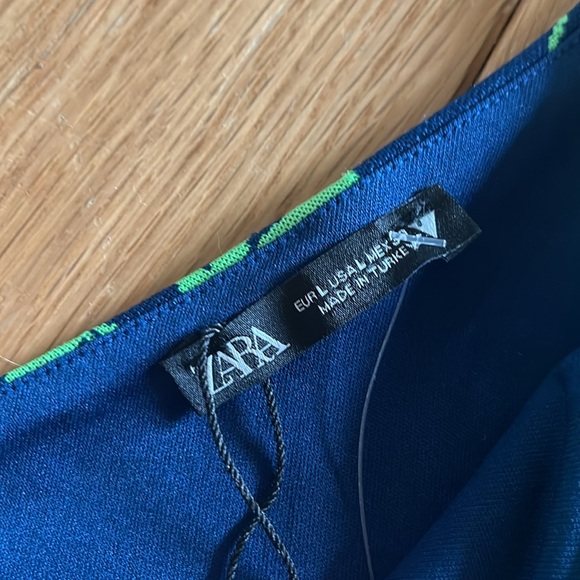 ZARA Jacquard top with asymmetric neckline and strap Blue Green Crop Top Large - Picture 12 of 15